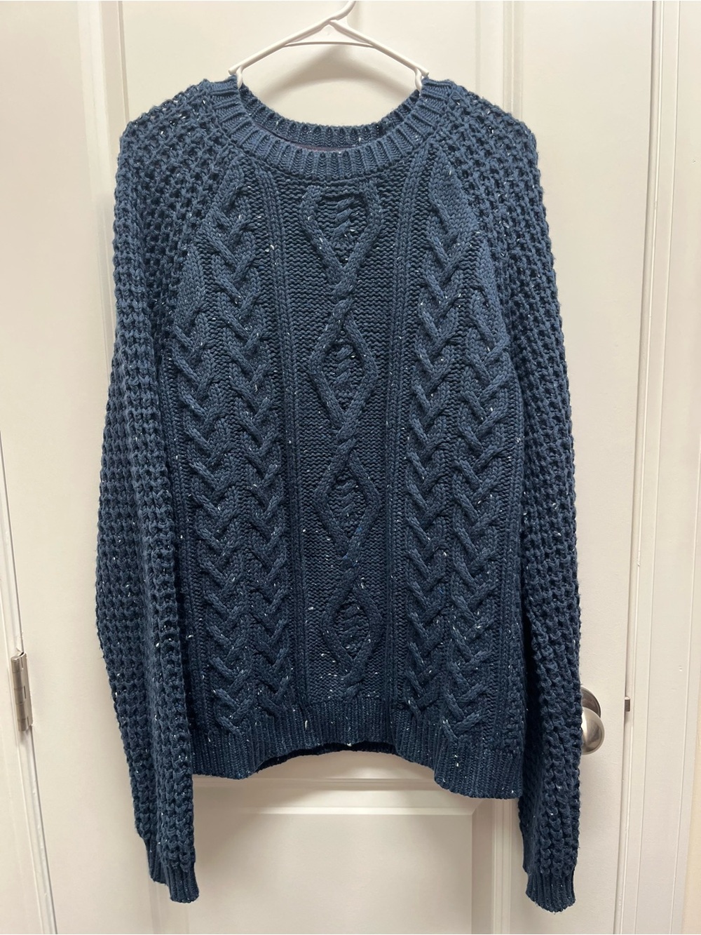 Lucky Brand Navy Blue Cable Knit Speckled Chunky Sweater Medium Mens Cabincore